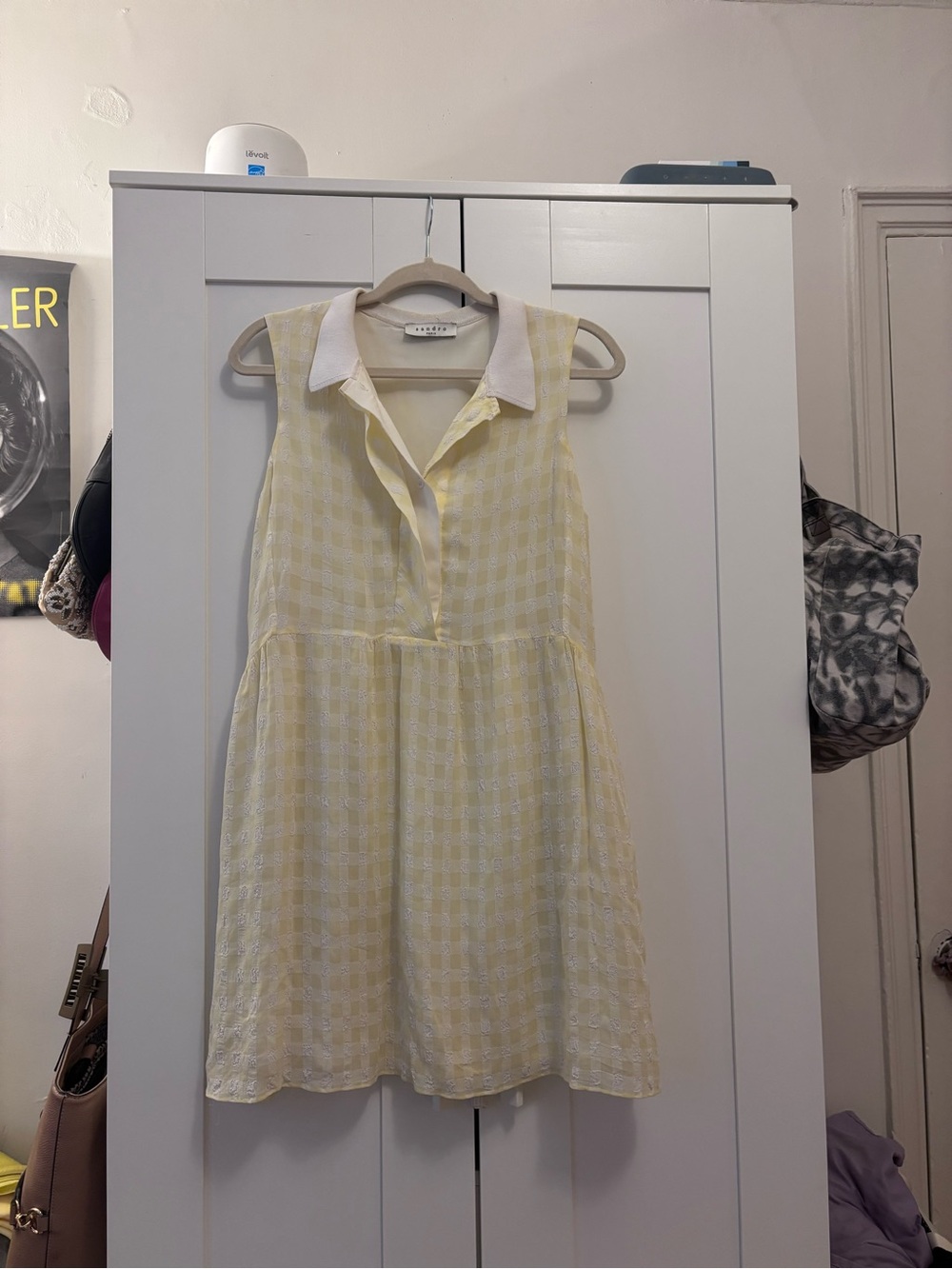 Sandro Pale Yellow Sleeveless Collared Dress